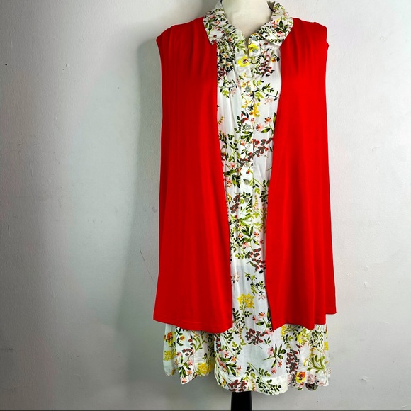 Urban Coco Red Knit Sleeveless Kimono Jacket 2XL - Picture 2 of 8